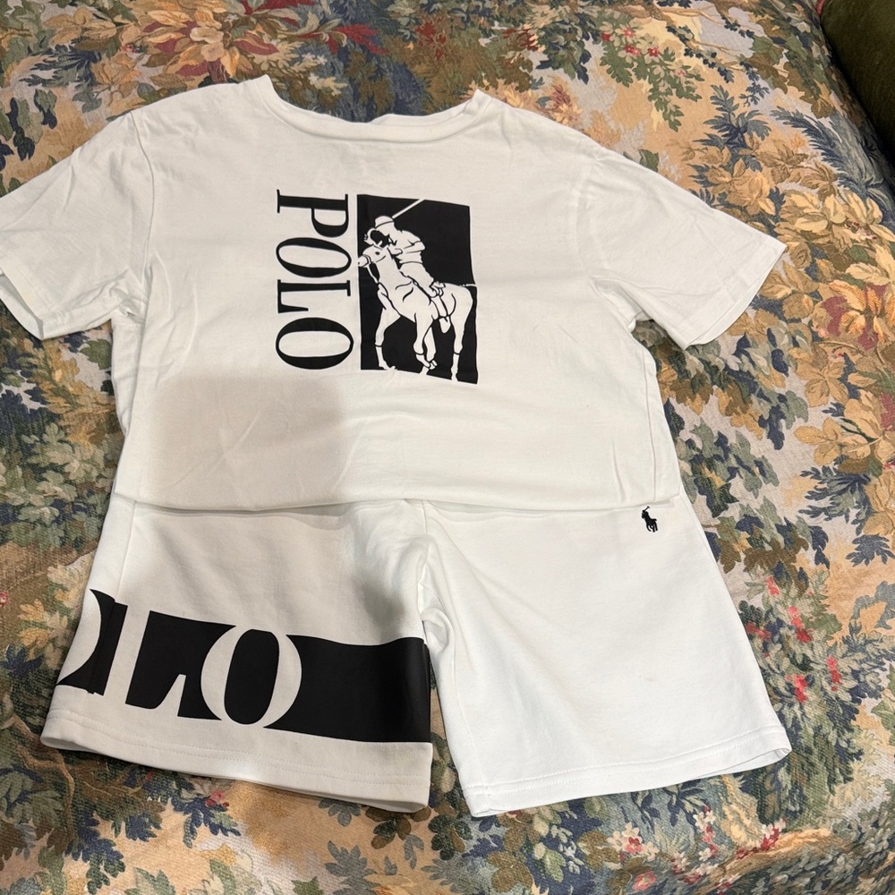 Polo by Ralph Lauren White Tee & Shorts Set with Black Logo